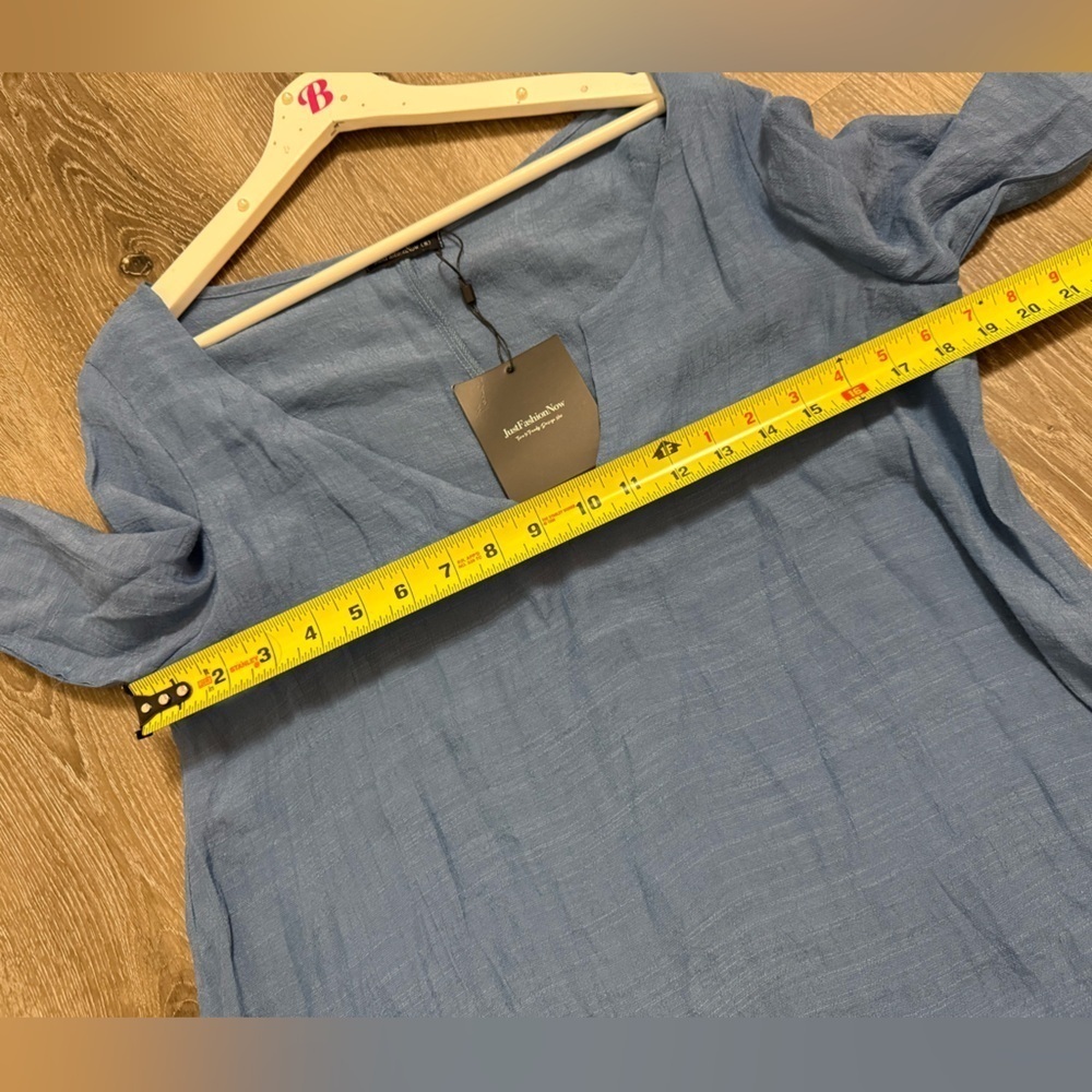 NWT Just Fashion Now Blue Oversized Flowy Lagenlook Blouse Asymmetrical Small - Picture 5 of 8
